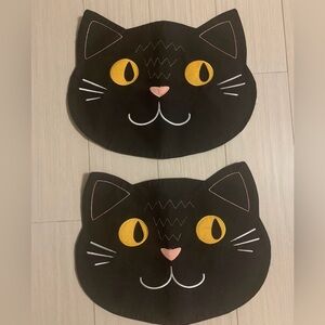Halloween Black Cat Embroidered Material Placemats